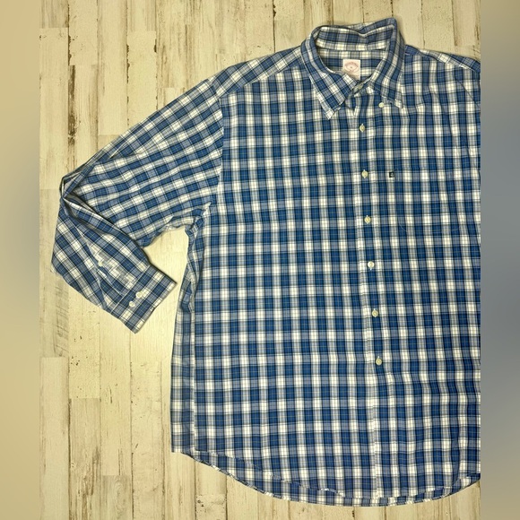 Brooks Brothers Madison Fit Stretch Button Down Shirt Mens XL Plaid Blue - Picture 3 of 13